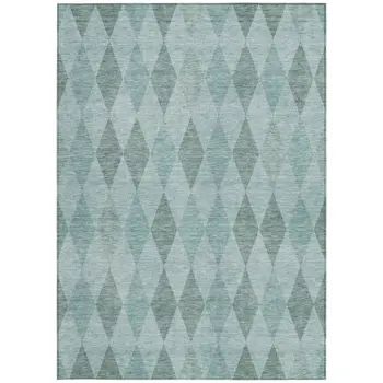 3' X 5' Teal Geometric Washable Non Skid Indoor Outdoor Area Rug