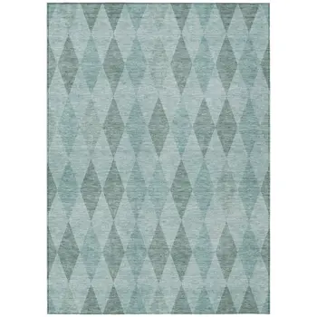 3' X 5' Teal Geometric Washable Non Skid Indoor Outdoor Area Rug