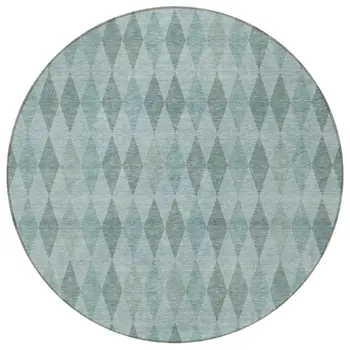 8' Round Teal Round Geometric Washable Non Skid Indoor Outdoor Area Rug