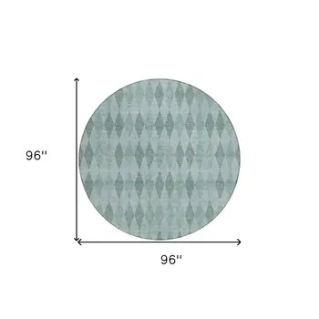 8' Round Teal Round Geometric Washable Non Skid Indoor Outdoor Area Rug