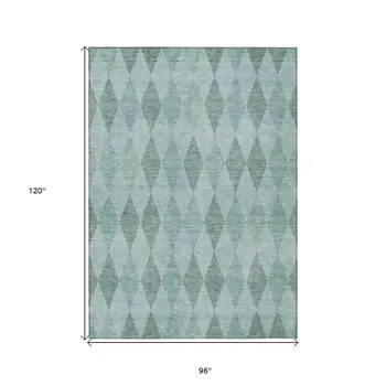 8' X 10' Teal Geometric Washable Non Skid Indoor Outdoor Area Rug