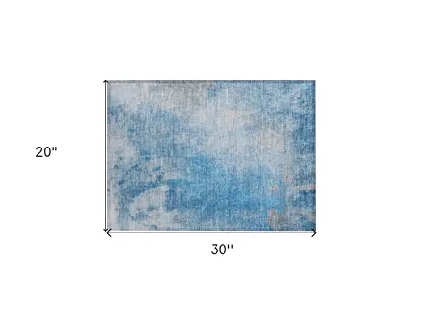 2' X 3' Blue and Gray Abstract Washable Non Skid Indoor Outdoor Area Rug