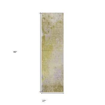 8' Runner Gold Beige and Purple Abstract Washable Non Skid Indoor Outdoor Runner Rug