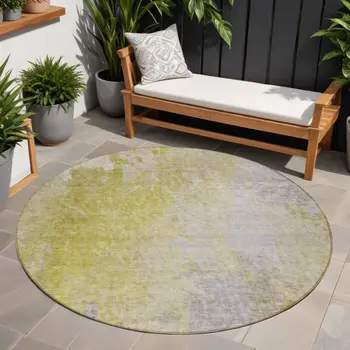 8' Round Gold Beige and Purple Round Abstract Washable Non Skid Indoor Outdoor Area Rug