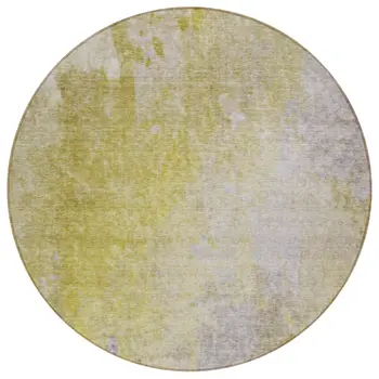 8' Round Gold Beige and Purple Round Abstract Washable Non Skid Indoor Outdoor Area Rug