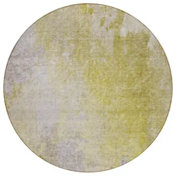8' Round Gold Beige and Purple Round Abstract Washable Non Skid Indoor Outdoor Area Rug