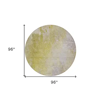 8' Round Gold Beige and Purple Round Abstract Washable Non Skid Indoor Outdoor Area Rug