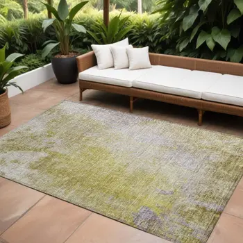 10' X 14' Gold Beige and Purple Abstract Washable Non Skid Indoor Outdoor Area Rug