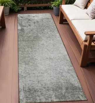 8' Gray And Off White Abstract Washable Indoor Outdoor Runner Rug