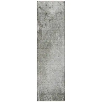 8' Gray And Off White Abstract Washable Indoor Outdoor Runner Rug