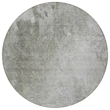 8' Round Gray and Off White Round Abstract Washable Non Skid Indoor Outdoor Area Rug