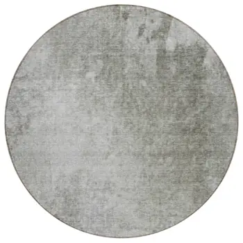 8' Round Gray and Off White Round Abstract Washable Non Skid Indoor Outdoor Area Rug