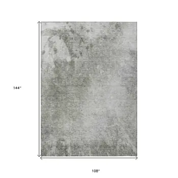 9' X 12' Gray And Off White Abstract Washable Indoor Outdoor Area Rug