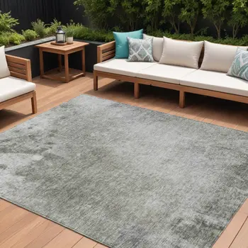 9' X 12' Gray And Off White Abstract Washable Indoor Outdoor Area Rug