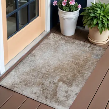 2' X 3' Brown And Off White Abstract Washable Indoor Outdoor Area Rug