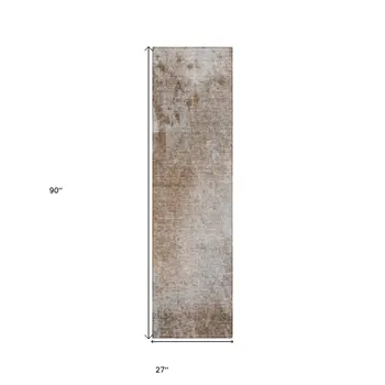 8' Brown And Off White Abstract Washable Indoor Outdoor Runner Rug