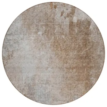 8' Round Brown and Off White Round Abstract Washable Non Skid Indoor Outdoor Area Rug