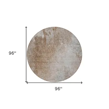 8' Round Brown and Off White Round Abstract Washable Non Skid Indoor Outdoor Area Rug