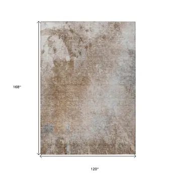10' X 14' Brown and Off White Abstract Washable Non Skid Indoor Outdoor Area Rug