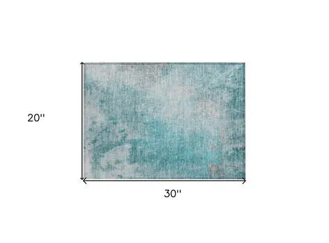 2' X 3' Teal Abstract Washable Non Skid Indoor Outdoor Area Rug
