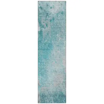 8' Runner Teal Abstract Washable Non Skid Indoor Outdoor Runner Rug