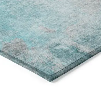 5' X 8' Teal Abstract Washable Non Skid Indoor Outdoor Area Rug