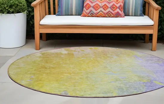 8' Blue Gold And Wheat Round Abstract Washable Indoor Outdoor Area Rug
