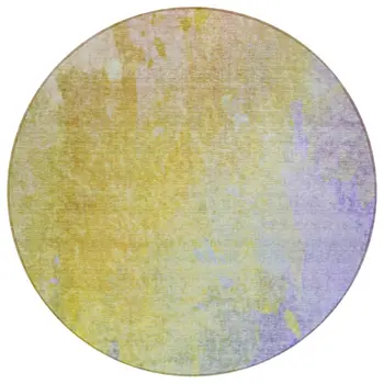 8' Blue Gold And Wheat Round Abstract Washable Indoor Outdoor Area Rug