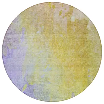 8' Blue Gold And Wheat Round Abstract Washable Indoor Outdoor Area Rug