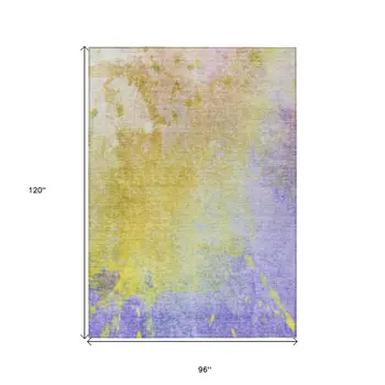 8' X 10' Blue Gold And Wheat Abstract Washable Indoor Outdoor Area Rug
