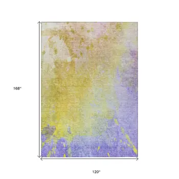 10' X 14' Blue Gold and Wheat Abstract Washable Non Skid Indoor Outdoor Area Rug