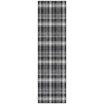8' Runner Black Gray and White Plaid Washable Non Skid Indoor Outdoor Runner Rug