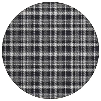 8' Black Gray And White Round Plaid Washable Indoor Outdoor Area Rug