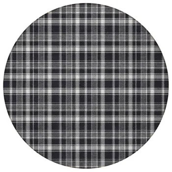 8' Black Gray And White Round Plaid Washable Indoor Outdoor Area Rug
