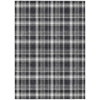 10' X 14' Black Gray and White Plaid Washable Non Skid Indoor Outdoor Area Rug