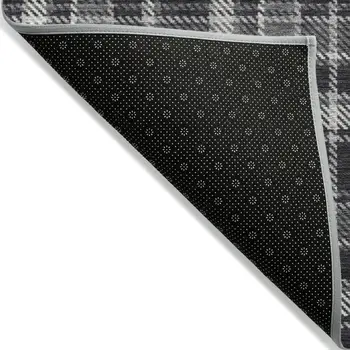 10' X 14' Black Gray and White Plaid Washable Non Skid Indoor Outdoor Area Rug