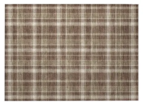 2' X 3' Chocolate and Ivory Plaid Washable Non Skid Indoor Outdoor Area Rug