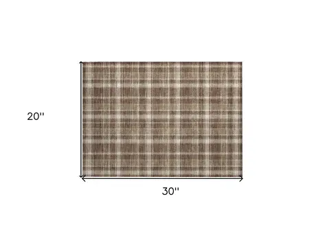 2' X 3' Chocolate and Ivory Plaid Washable Non Skid Indoor Outdoor Area Rug