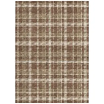 3' X 5' Chocolate and Ivory Plaid Washable Non Skid Indoor Outdoor Area Rug