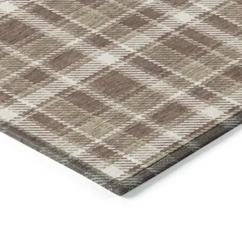 3' X 5' Chocolate and Ivory Plaid Washable Non Skid Indoor Outdoor Area Rug