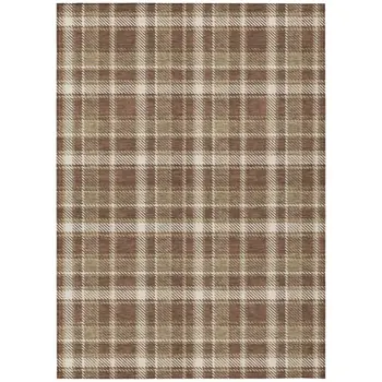 10' X 14' Chocolate and Ivory Plaid Washable Non Skid Indoor Outdoor Area Rug