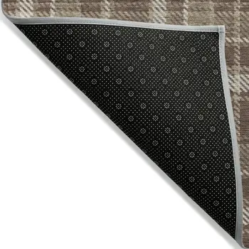 10' X 14' Chocolate and Ivory Plaid Washable Non Skid Indoor Outdoor Area Rug