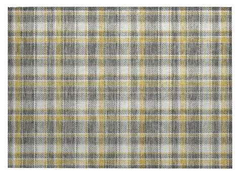 2' X 3' Gray Yellow and White Plaid Washable Non Skid Indoor Outdoor Area Rug