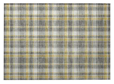 2' X 3' Gray Yellow and White Plaid Washable Non Skid Indoor Outdoor Area Rug