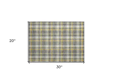 2' X 3' Gray Yellow and White Plaid Washable Non Skid Indoor Outdoor Area Rug