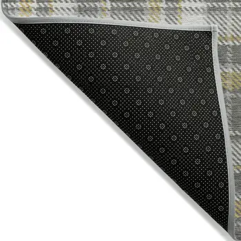 5' X 8' Gray Yellow and White Plaid Washable Non Skid Indoor Outdoor Area Rug