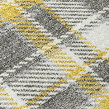 5' X 8' Gray Yellow and White Plaid Washable Non Skid Indoor Outdoor Area Rug