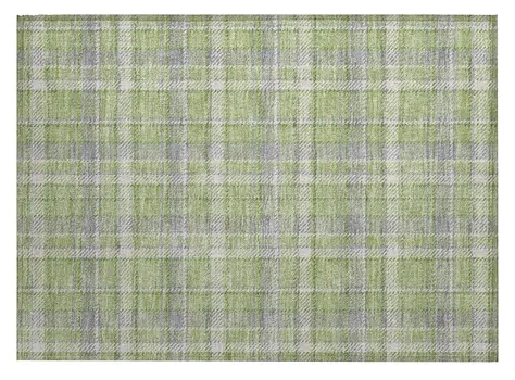 2' X 3' Green and Gray Plaid Washable Non Skid Indoor Outdoor Area Rug