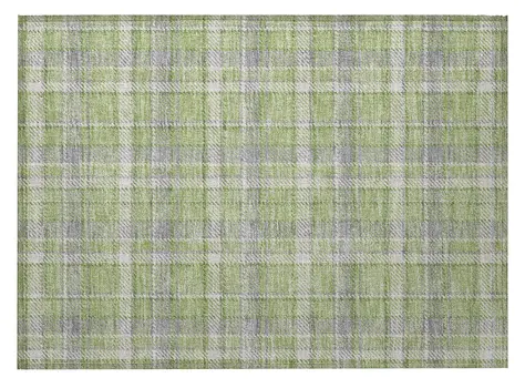 2' X 3' Green and Gray Plaid Washable Non Skid Indoor Outdoor Area Rug