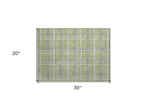 2' X 3' Green and Gray Plaid Washable Non Skid Indoor Outdoor Area Rug